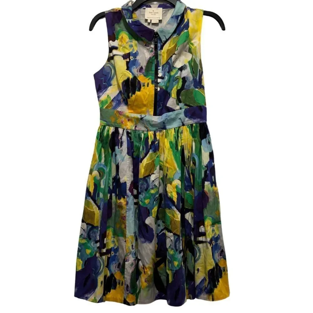 EUC Kate Spade Carissa Fit & Flare Collared Watercolor Sleeveless Dress